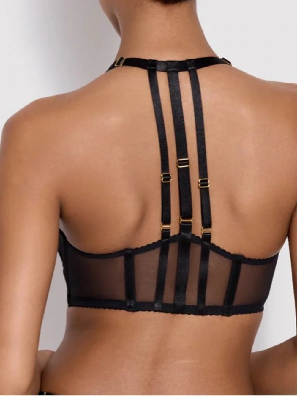 Bordelle. ART DECO MESH WRAP BRA BLACK in Small - Picture 2 of 9